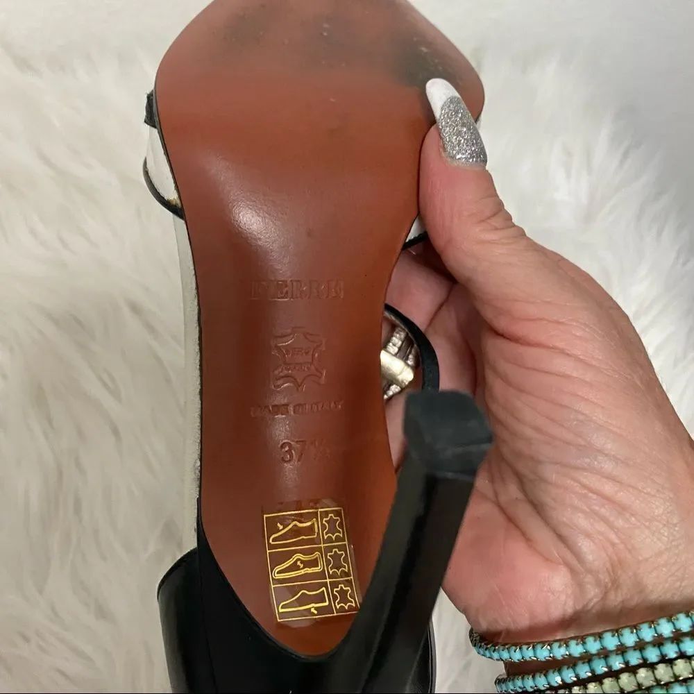 Gianfranco Ferre White Black Leather Pointed Toe Heels EUR 37.5 US 7 - Picture 5 of 8